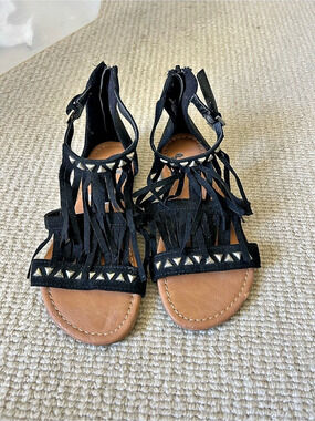 Report Fringe Studded Sandals Black & Brown US 13